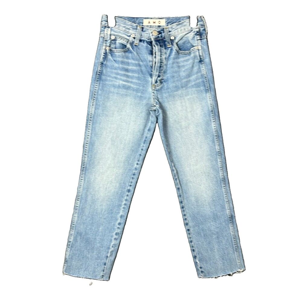AMO Jeans Size 24 Loverboy Loved Relaxed High Waist Straight Leg Ankle Raw Hem